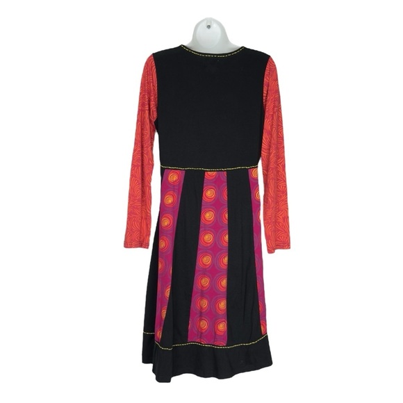 🇨🇦 Adria Mode Bohemian Black Multicolour Long Sleeve Aline Short Dress Large - Picture 3 of 10